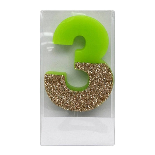 3 Glitter Candle Green/Gold - Spritz - 4 Inch High