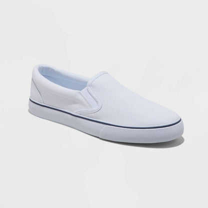 Men's 10.5 Phillip Twin Gore Sneakers - Goodfellow & Co  White Slip-on Canvas, Padded Collar, Non-Marking Rubber Sole
