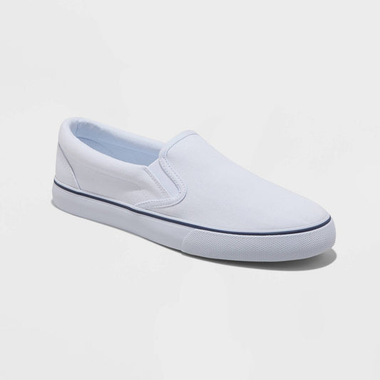 Men's 10.5 Phillip Twin Gore Sneakers - Goodfellow & Co  White Slip-on Canvas, Padded Collar, Non-Marking Rubber Sole