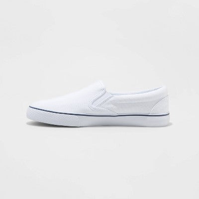 Men's 10.5 Phillip Twin Gore Sneakers - Goodfellow & Co  White Slip-on Canvas, Padded Collar, Non-Marking Rubber Sole