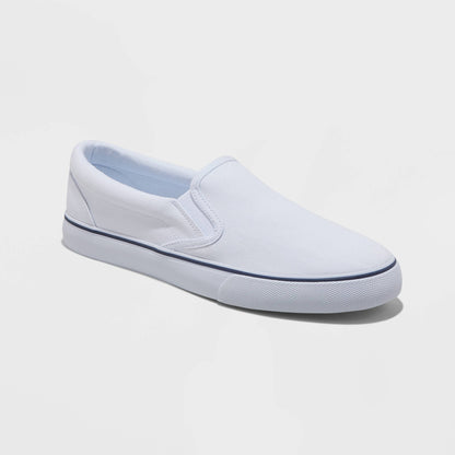 Men's 10.5 Phillip Twin Gore Sneakers - Goodfellow & Co  White Slip-on Canvas, Padded Collar, Non-Marking Rubber Sole