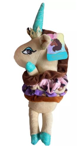 Afro Unicorn 4pc Soft Hair Scrunchies + Plush Unicorn Doll Set - Fuzzy Ponytail Holders