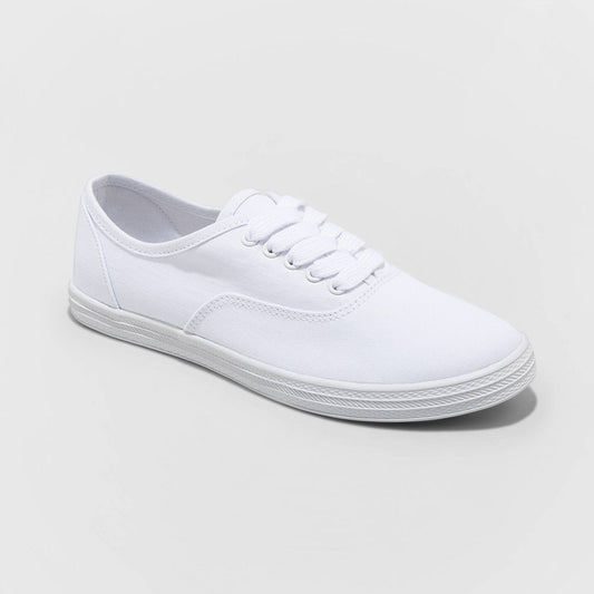 Women's Size 9 Lunea Lace-up Sneakers - Universal Thread White: Canvas, Non-Marking Sole, Closed Round Toe