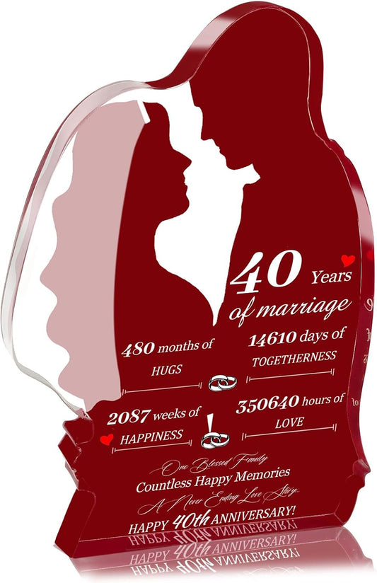 Forty-Year Anniversary Wedding Gifts, Happy Anniversary Decorations, 40th Wedding Anniversary Acrylic, 40 Years Anniversary Present for Couple