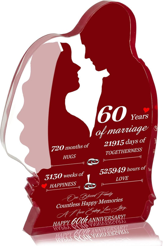 Sixty-Year Anniversary Wedding Gifts, Happy Anniversary Decorations, 60th Wedding Anniversary Acrylic, 60 Years Anniversary Present for Couple