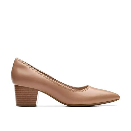 Women's 6.5 M Clarks Ellanie Hope Leather Block Heel Pumps - Warm Beige