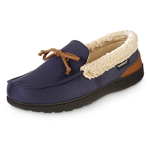 Men's XL 11/12 Isotoner Moccasin Slippers Navy Blue