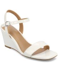 Women's 7 Journee Clayr Ankle Strap Wedge Heels White Patent