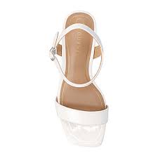 Women's 7 Journee Clayr Ankle Strap Wedge Heels White Patent