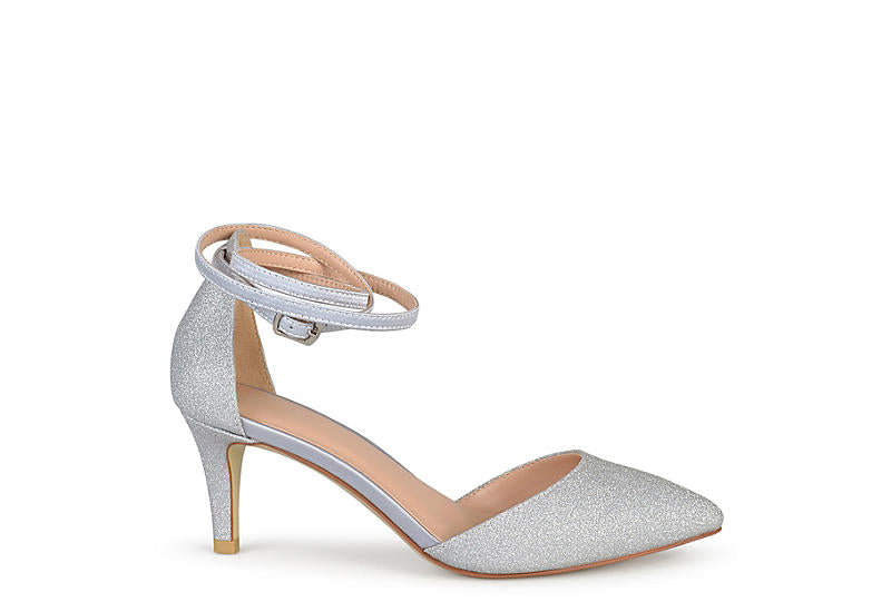 Women's 7.5 Journee Luela Pointed Toe Mid Heel Evening Pumps Silver Glitter