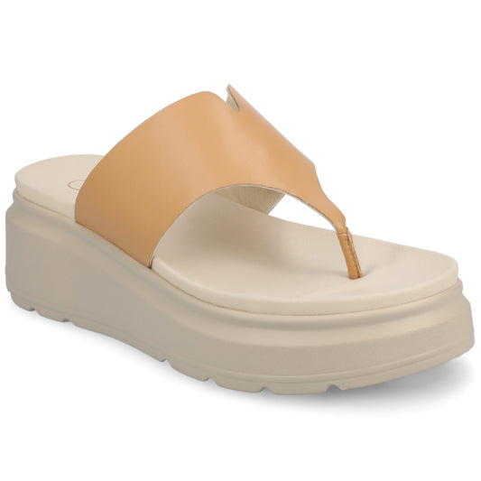 Women's 9.5 Journee Carah Wedge Thong Flip Flop Sandals Tan