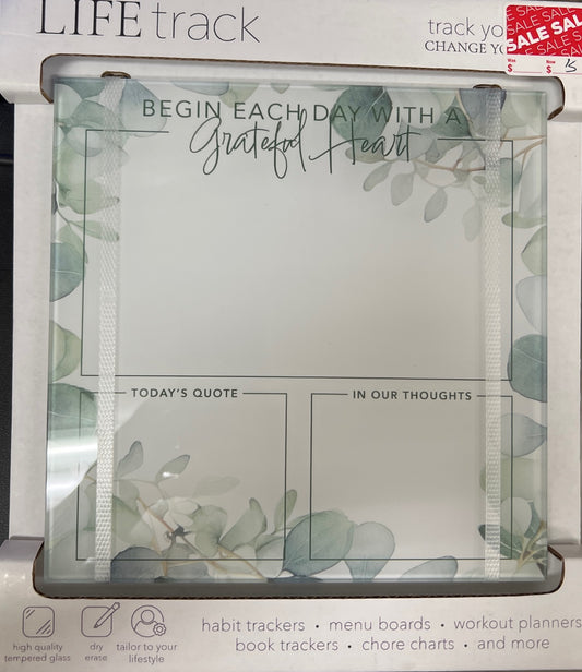 Lifetrack Gratitude Board Habit Tracker Eucalyptus Glass Plaque