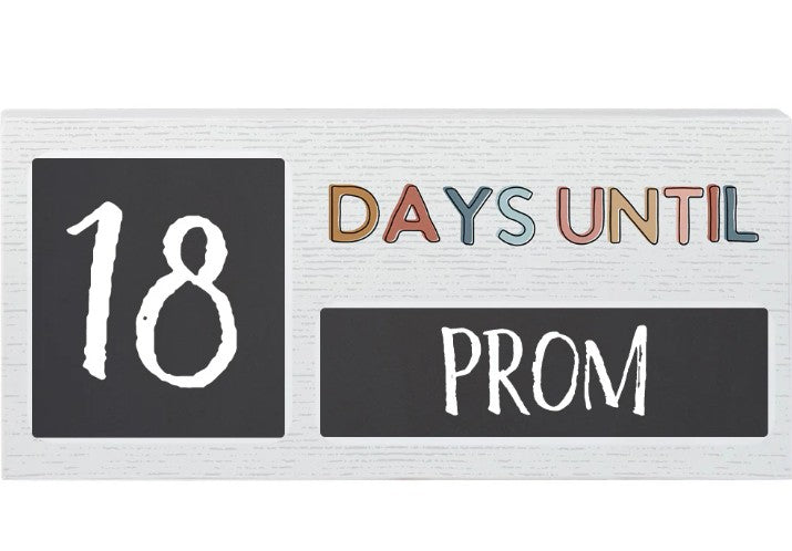 Days Until Wooden Block Colorful Text Includes Chalk Slot in the Back *Minor Cosmetic Damage*