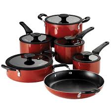 11 Pc Nesting Cookware Set Aluminum Metallic Red