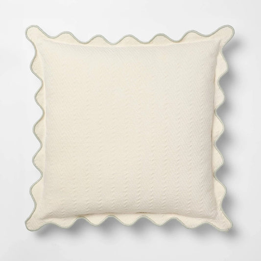 Square Herringbone W/ Scalloped Edge Cream and Army Green - Threshold Designed with Studio McGee