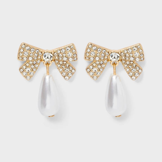 Pave Bow Pearl Drop Earrings - a New Day Pearl