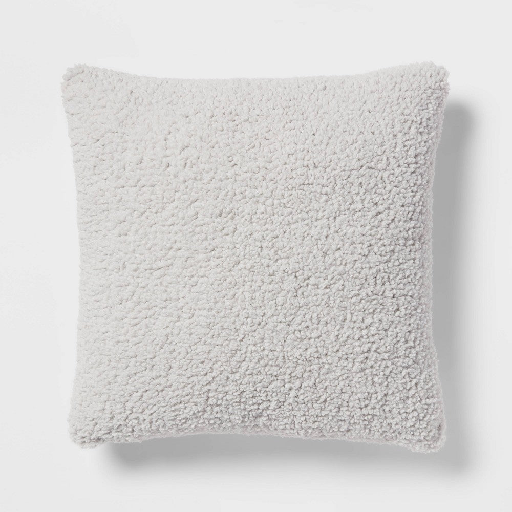 Euro Traditional Cozy Faux Shearling Fur Decorative Throw Pillow Gray - Threshold: Indoor Polyester Knife Edge, OEKO-TEX Certified *Damaged Package*
