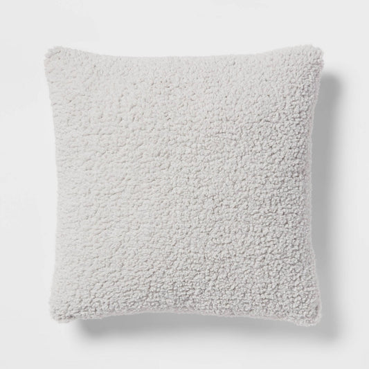 Euro Traditional Cozy Faux Shearling Fur Decorative Throw Pillow Gray - Threshold: Indoor Polyester Knife Edge, OEKO-TEX Certified *Damaged Package*