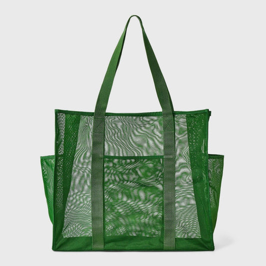 Mesh Packable Tote Handbag - Shade & Shore Green: Unstructured Recycled Polyester Beach Bag