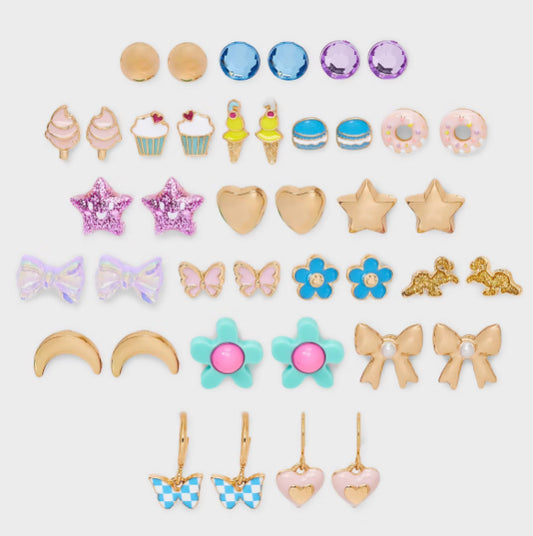 Girls' 20pk Foods Earring Set - Cat & Jack Blue/Pink: Stud Earrings, Recycled Zinc, Acrylic