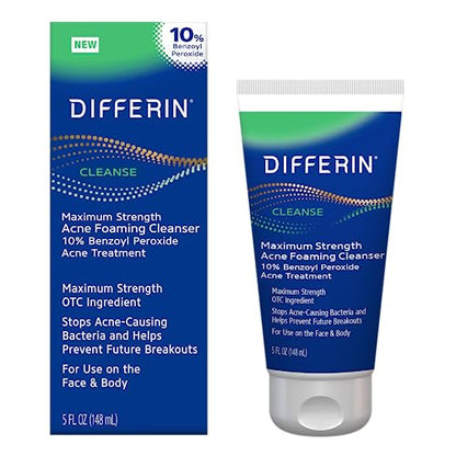 Differin Maximum Strength Acne Foam Face and Body Cleanser 10% BPO - 5 fl oz *2027/01* *Damaged Box*