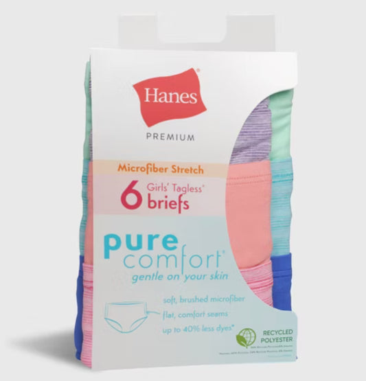 Girls' Size 10 Hanes 6pk Pure Microfiber Briefs - Colors May Vary