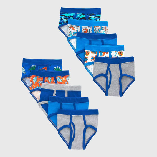 Hanes Toddler Boys' Size 2T/3T Tagless Briefs, Dinosaur Prints & Solids, 10-Pack Assorted