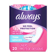 Always Thin No Feel Protection Daily Liners Absorbency Unscented, 20 Count *Packaging May Vary*