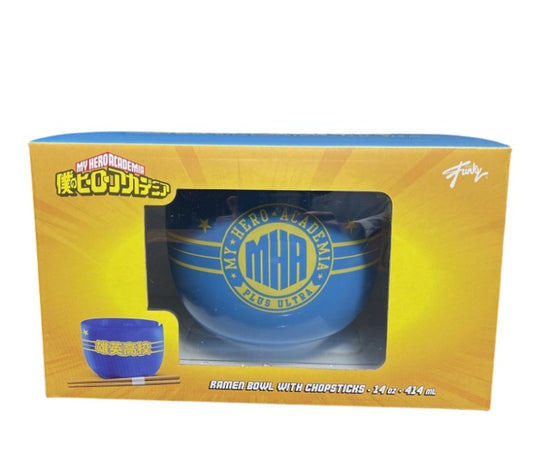 A My Hero Academia Plus Ultra Crest Ramen Bowl with Chopsticks *Minor Box Damage*