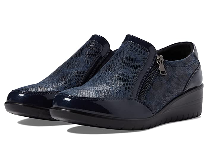 Women's 37 (US 6.5 - 7) Flexus by Spring Step Concha Slip-on Shoes Navy Faux Snake Print