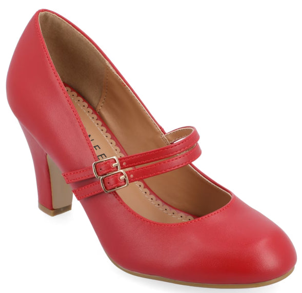 Women's 9M Journee Collection Windy Double Strap Mary Jane Pumps - Red *Damaged Box*
