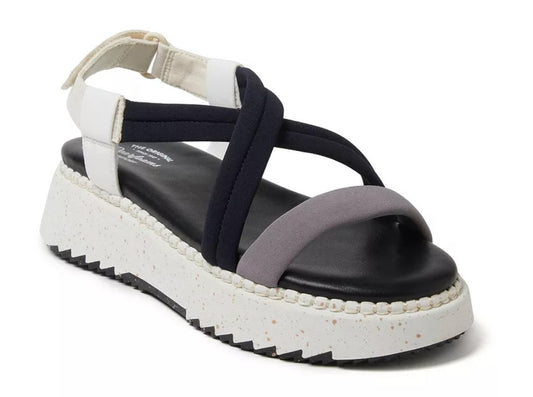 Women's 7.5 Dearfoams Daylen Platform Sandals - Black White *Out of Box*