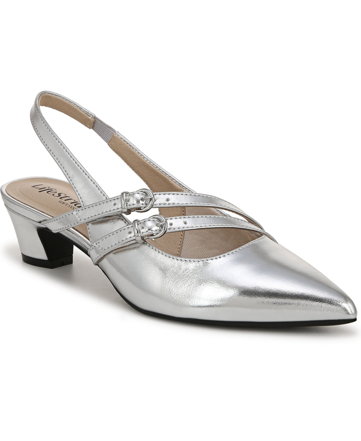 Women's 8.5W - LifeStride Monique Slingback Heels - Silver Metallic *Minor Box Damage*
