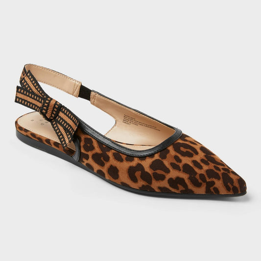 Women's Size:  7 London Sling Back Flats - A New Day Brown  Pointed Toe, Cushioned Insole, Slip on *Damaged Box*