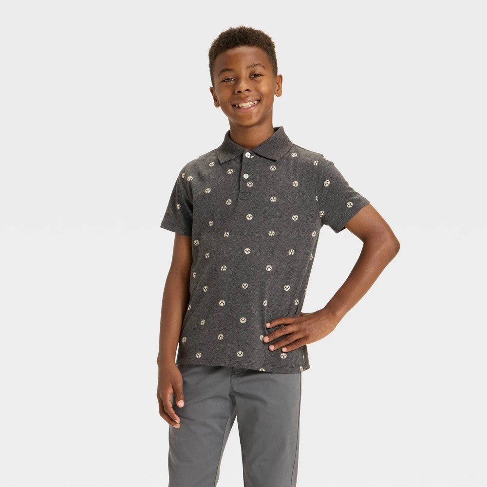 Boys' XS (4/5) - Short Sleeve Soccer Ball Printed T-Shirt - Cat & Jack Charcoal Gray