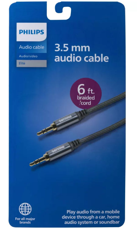 Philips Auxiliary Cable 3.5mm Elite 6ft - Silver