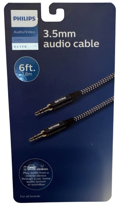 Philips Auxiliary Cable 3.5mm Elite 6ft - Black/White