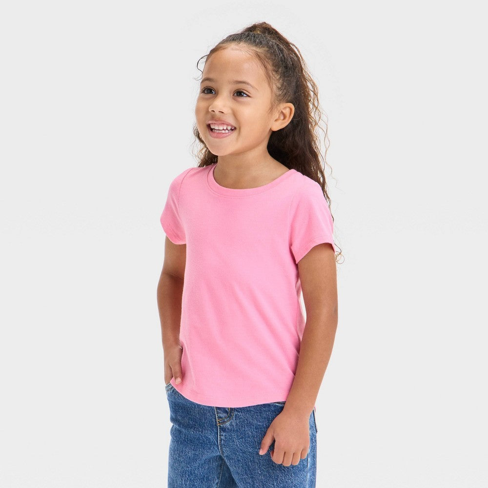 Girls' 4T - Solid Knit Short Sleeve T-Shirt - Cat & Jack Pink Crew Neck, Pullover