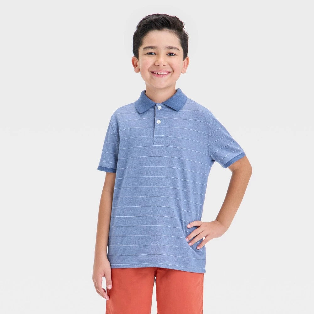 Boys' S (6/7) - Short Sleeve Pique Striped Polo Shirt