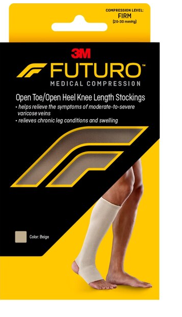 Futuro Therapeutic Firm Open Toe/Heel Knee Length Stocking Large Beige *Damaged Biox*