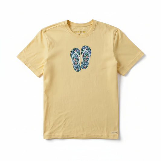 Men's L - Life is Good Flip Flops Flower Short Sleeve Tee