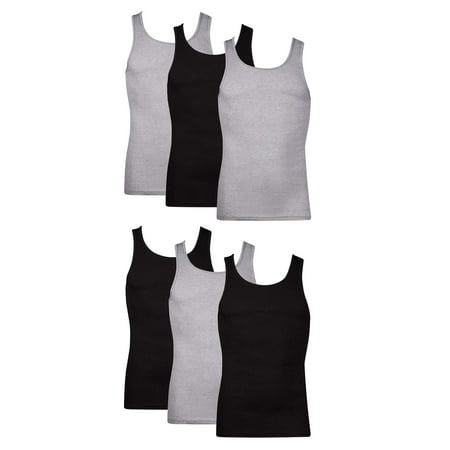 Men's 2XL Hanes Value Pack Black/Grey Tank Undershirts, 6 Pack