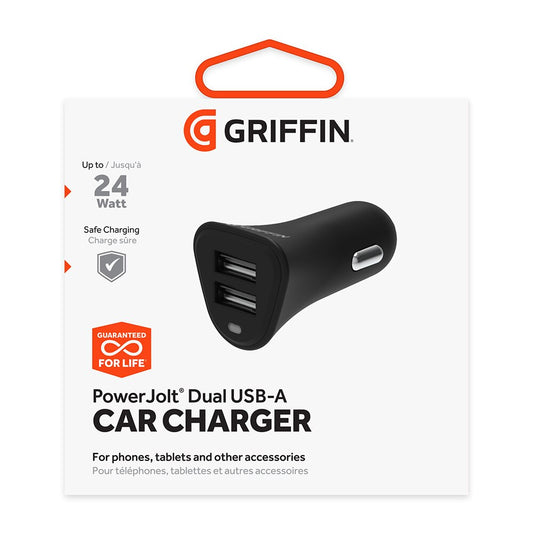Griffin PowerJolt Dual Universal USB-A 12W Car Charger - Black