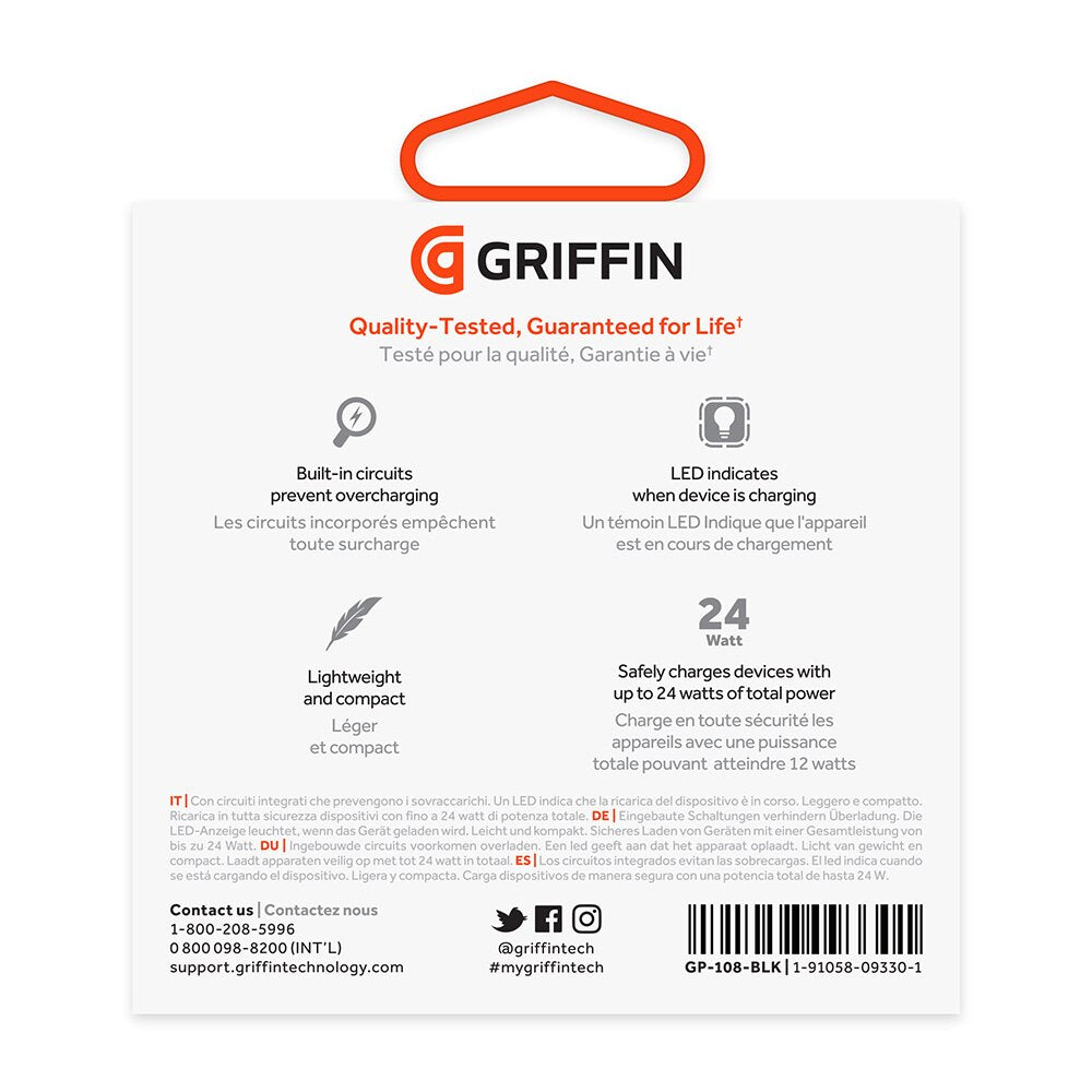 Griffin PowerJolt Dual Universal USB-A 12W Car Charger - Black