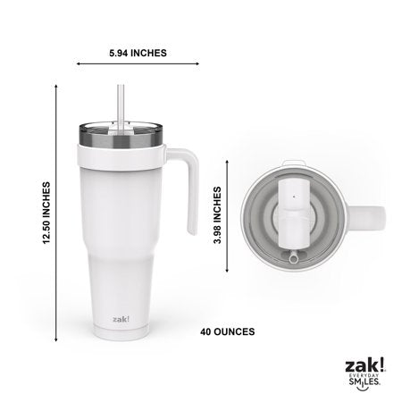 Zak Designs 40 Ounce Antimicrobial Stainless Steel Water Bottle, Ivory