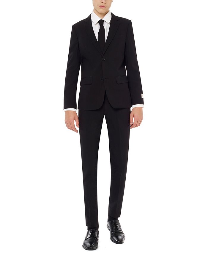 OppoSuits Big Boys Black Knight Slim Fit Solid Suit Including Blazer, Pants and Clip-On-Tie - Black - 12