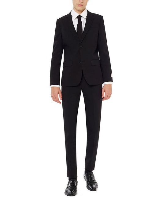 OppoSuits Big Boys Black Knight Slim Fit Solid Suit Including Blazer, Pants and Clip-On-Tie - Black - 12