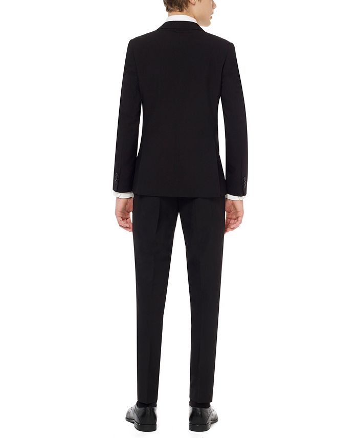 OppoSuits Big Boys Black Knight Slim Fit Solid Suit Including Blazer, Pants and Clip-On-Tie - Black - 12