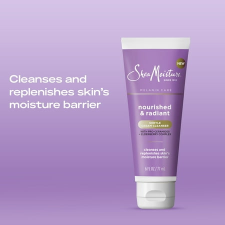 SheaMoisture Melanin Care Cream Cleanser with Pro-Ceramides + Elderberry Complex All Skin, 6 oz