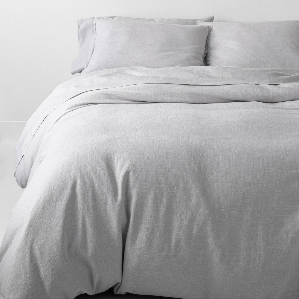 Full/Queen Heavyweight Linen Blend Duvet Cover & Sham Set Light Gray - Casaluna: Includes Zipper Closure, OEKO-TEX Certified